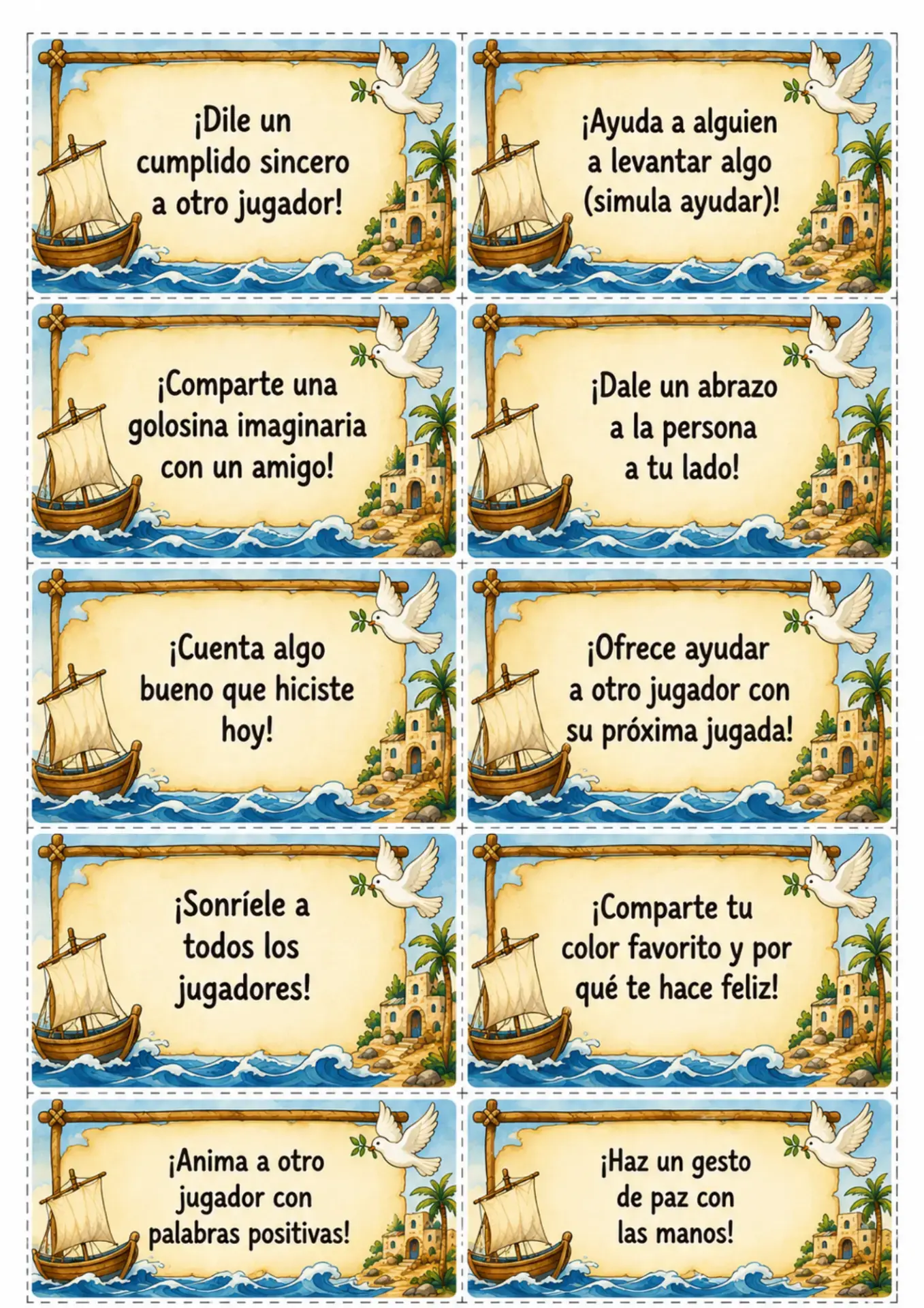 Cartas de gestos de bondad para recortar