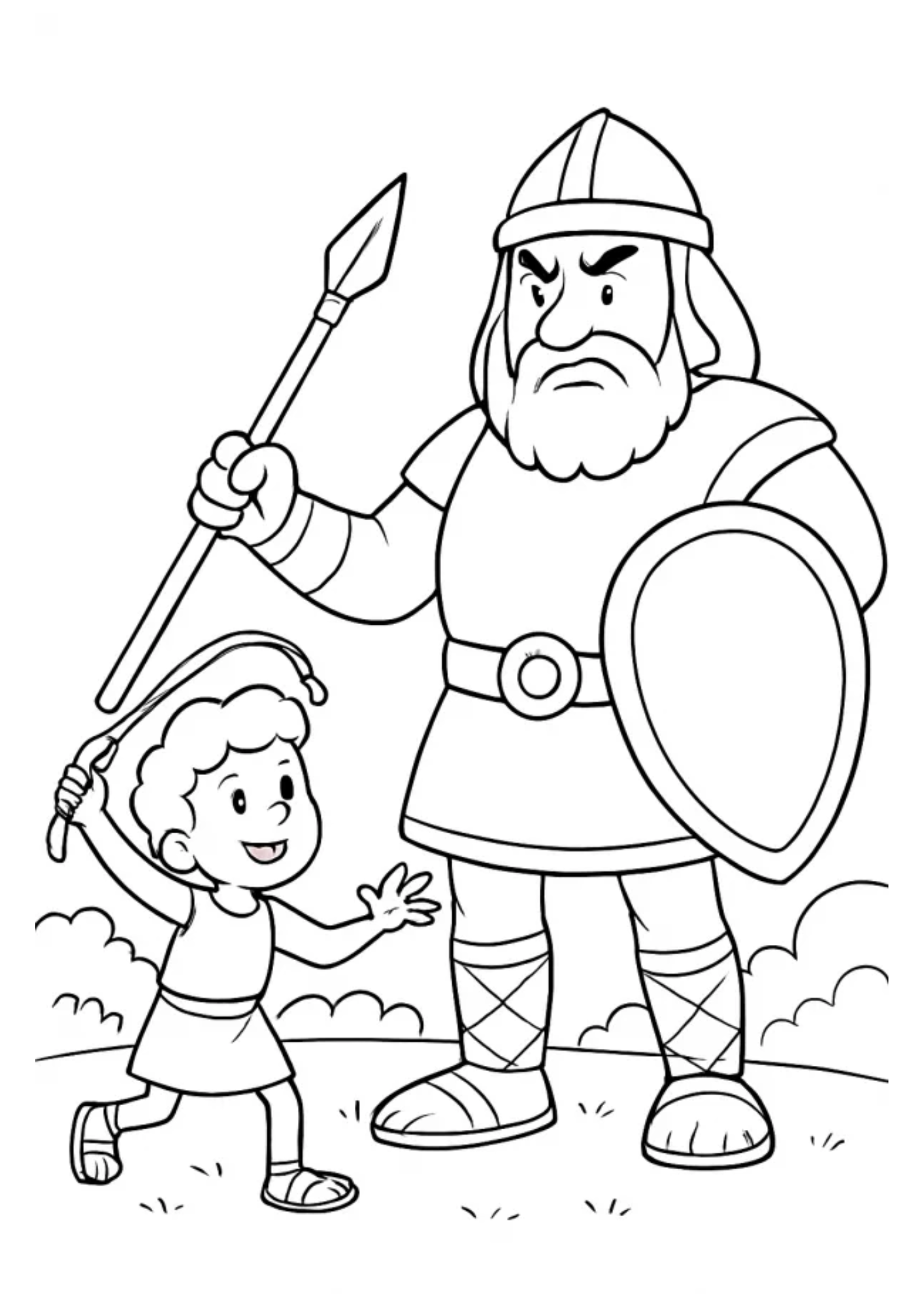 Lámina para colorear de David y Goliat