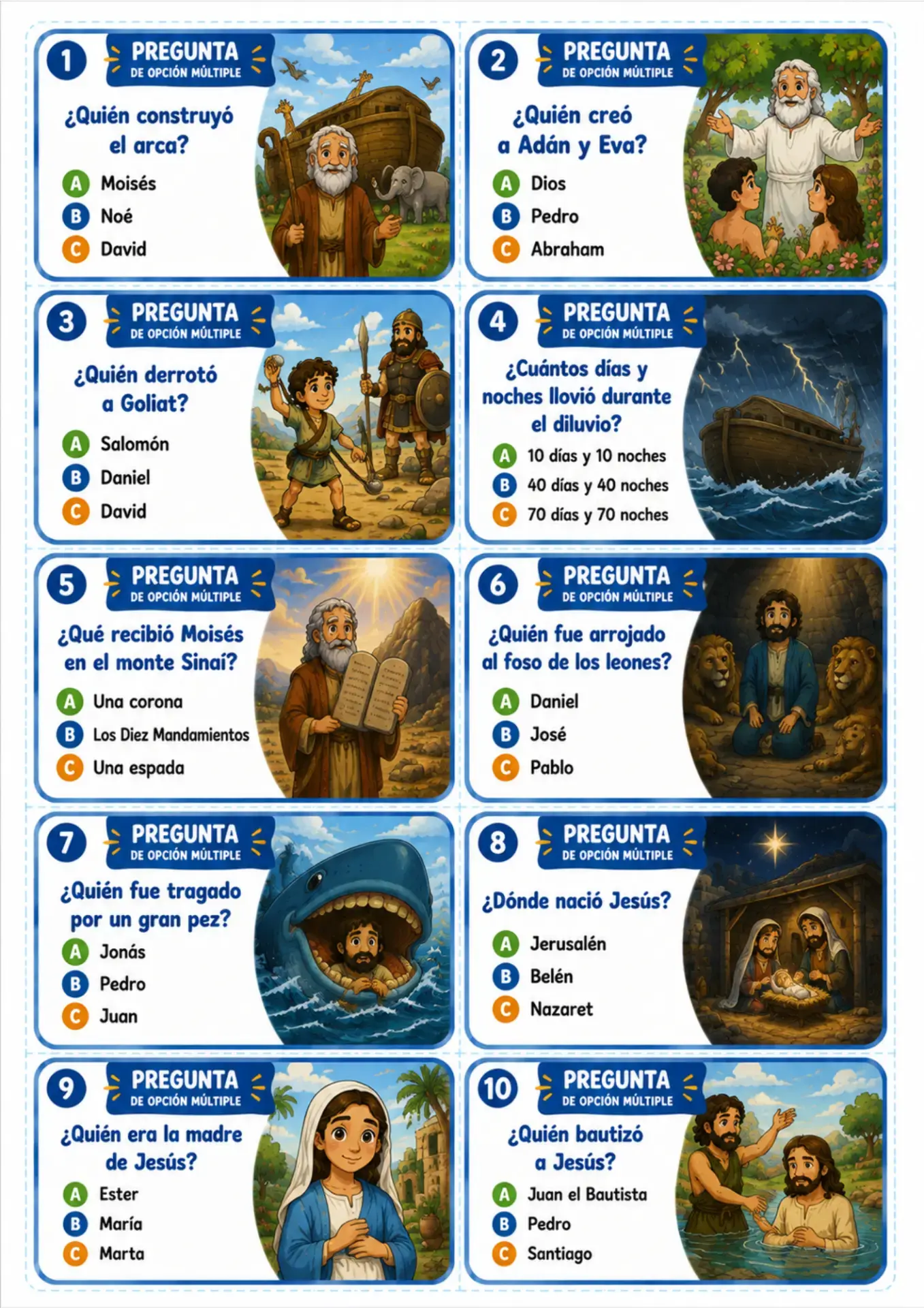 Cartas de preguntas de opción múltiple