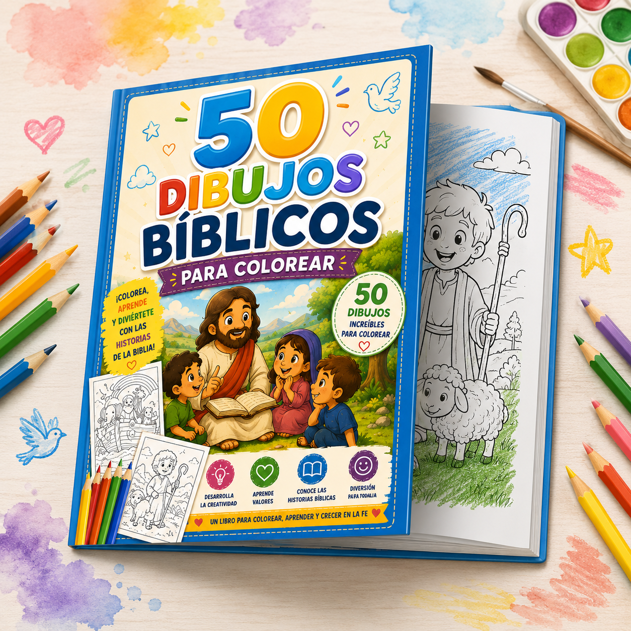 Portada del ebook 50 dibujos bíblicos para colorear
